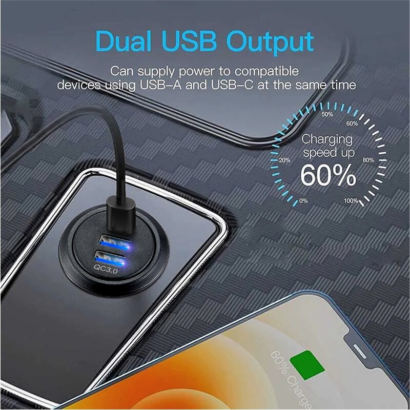 12V/24V usb socket quick charge 3 0 USB Outlet PD USB-C & Two QC3.0 Ports For Boat Marine motorcycle truck