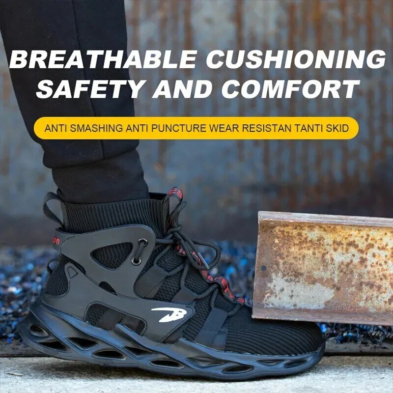 Sepatu keselamatan kerja pria, sepatu bot keselamatan kerja tahan tusukan, sepatu kerja ringan ujung baja, sepatu keselamatan tahan banting