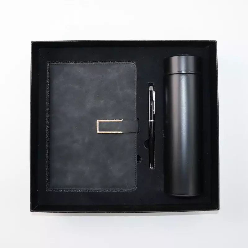 Produk kustom. set kotak perencana diary sampul logo kustom notebook sampul keras kulit dengan pena dan jurnal cangkir