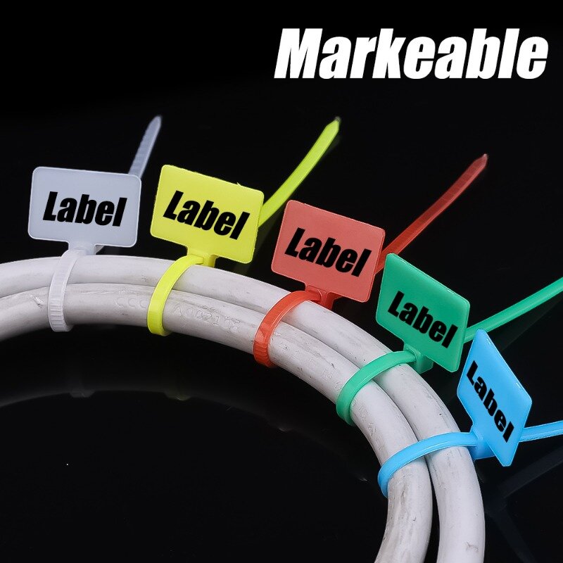Nylon Cable Ties Labels, Easy Mark, Plastic Loop, Marcadores, Carga de Dados, Fio, Cabo de Alimentação, Self-Locking Zip Ties, 2x110mm, 100Pcs, Conjunto