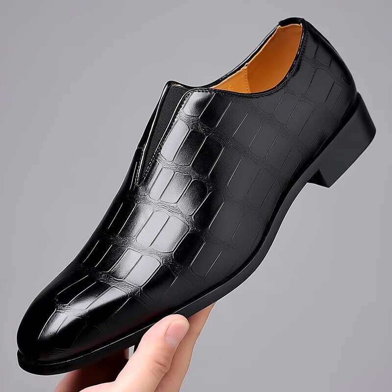 Sapatos masculinos de negócios padrão pedra, sapatos casuais de couro PU, respirável, 2023