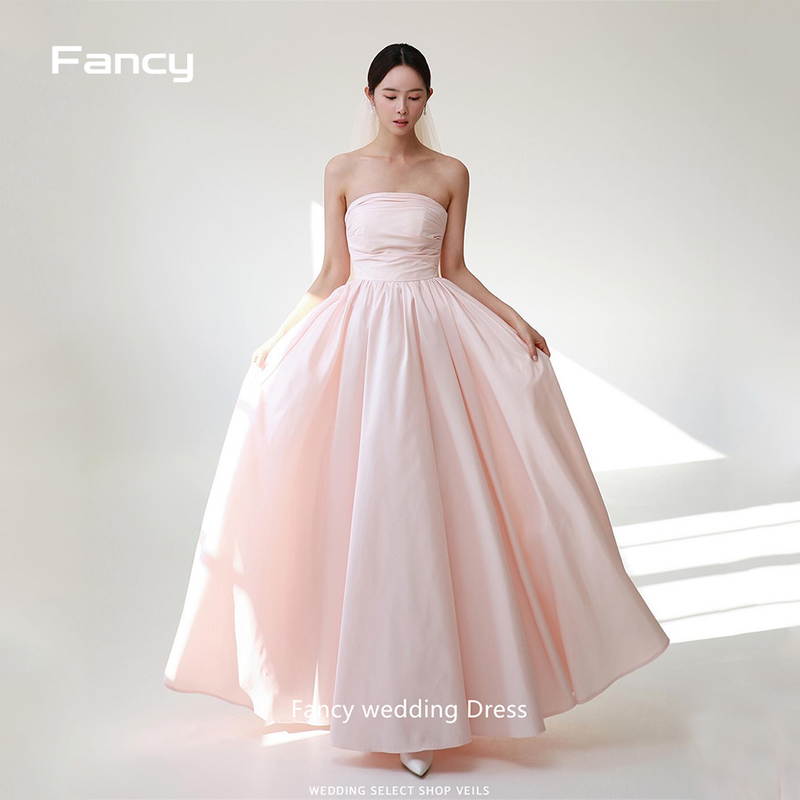 Phantasie Korea rosa träger lose Hochzeits feier Kleider Kurzarm lange boden lange Brautkleid Taft formelle Anlass Kleider
