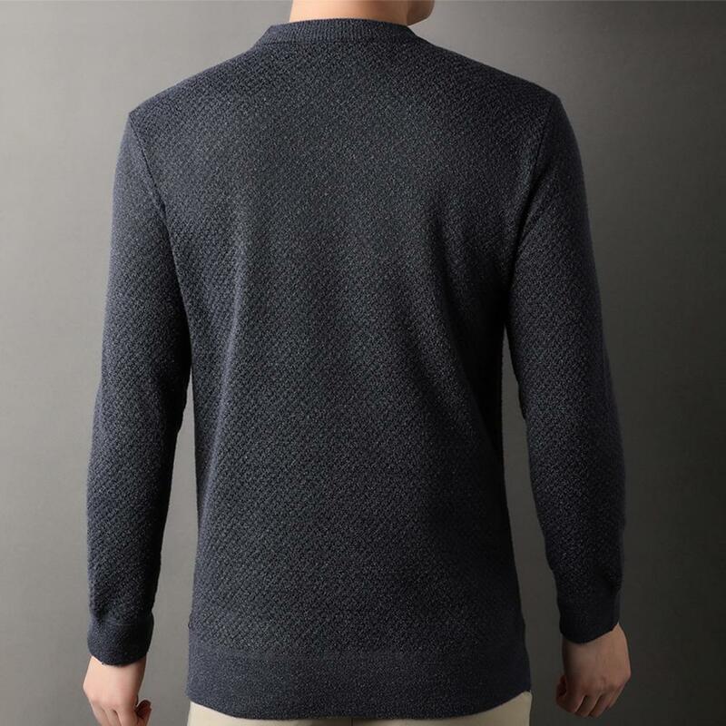 Men Solid Color Sweater Round Neck Men Sweater Mid-aged Men's Thickened Plush Sweater Warm Round Neck Pullover for Fall Winter