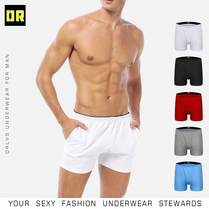 Shorts boxer de algodão confortável masculino, calça doméstica, calça solta, roupa de bolso, pijama na moda jovem, casual