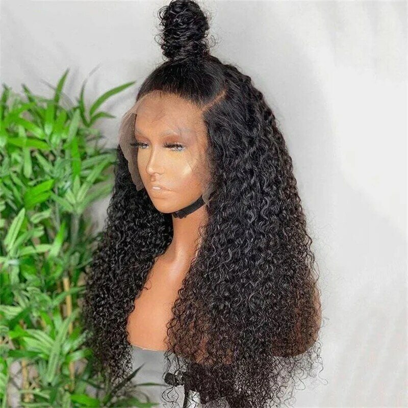 Soft Long Kinky Curly 180Density 26“ Natural Black Lace Front Wig For Women Babyhair Preplucked Heat Resistant Glueless Daily
