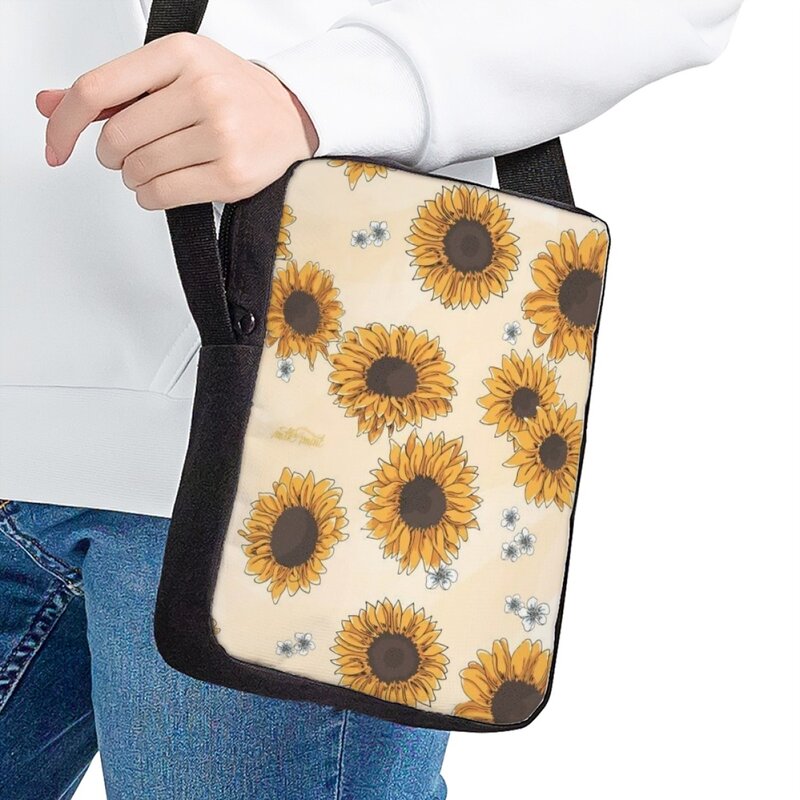 Jackherelook-예술적 해바라기 패턴 패션 크로스 바디 가방, 어린이 청소년 소년 소녀 메신저 가방 선물