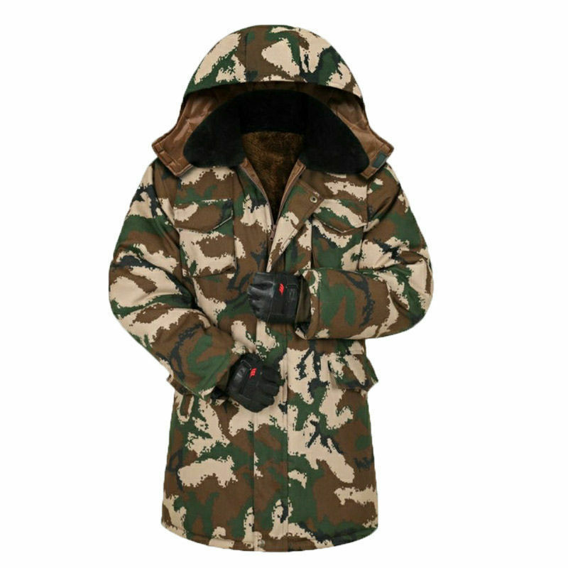 Winter Thickened Velvet and Cold-proof Mid-length Warm and Wear-resistant Outdoor Work Camouflage Cotton-padded Jacket