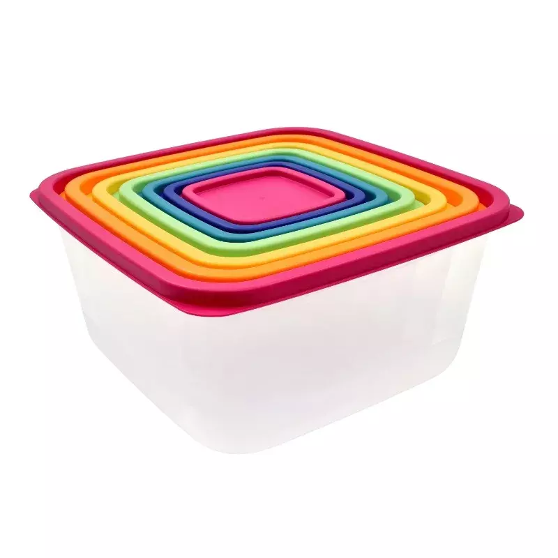 Mainstays juego de almacenamiento de alimentos de plástico, arcoíris rosa, 14 piezas