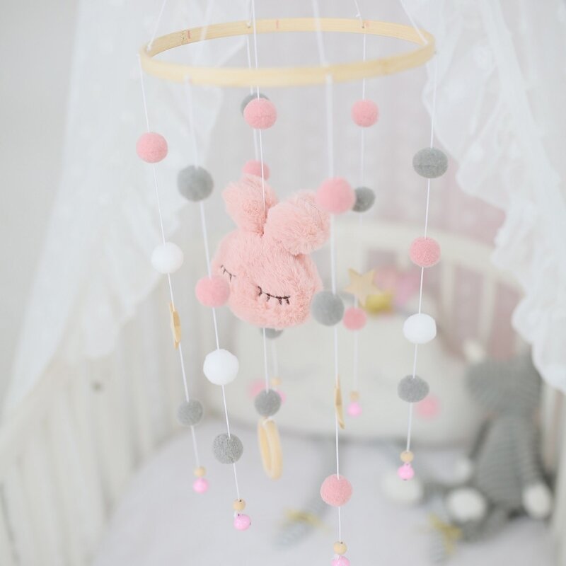 Baby Crib Mobile Rattle Windchime Wool Balls Beads Bed Bell Wind Chime Nursing Kids Room Hanging Decoration