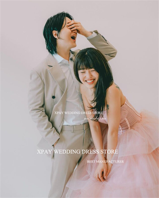 XPAY senza spalline Blush rosa corea abiti da sera matrimonio servizio fotografico senza maniche abito da ballo corsetto personalizzato compleanno Prom Party Dress