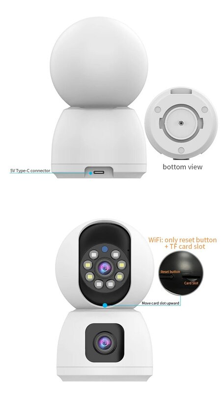 Dubbele Lens Wifi Binnenbeveiliging Bewakingscamera 2mp Voor Thuis Huisdiermonitor Bewegingsregistratie 2K Nachtzicht 2-weg Audio Recorder