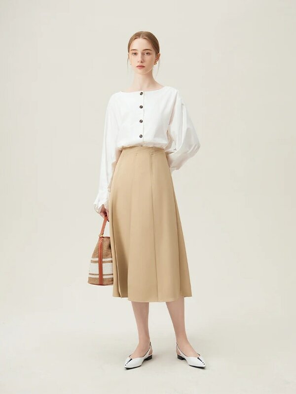 FSLE-falda de diseño de estilo francés para mujer, prenda de longitud media, ajustada, de cintura alta, línea A, Primavera, 24FS11159