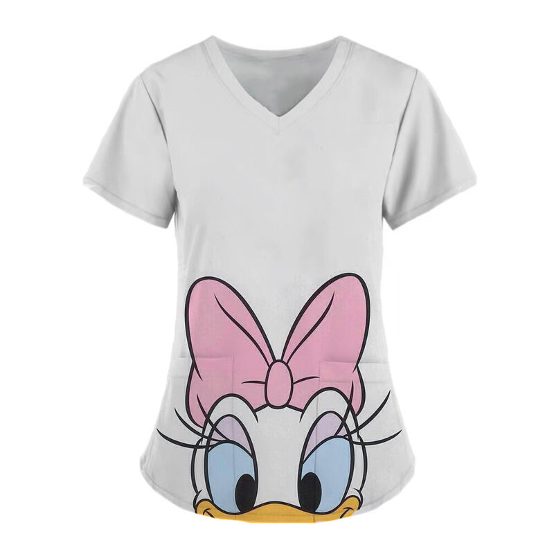 Camisetas de Minnie Mouse para mujer, ropa con bolsillo, camisetas de Mickey Hospital, uniforme de enfermera de Disney, camisetas con cuello en V 2023