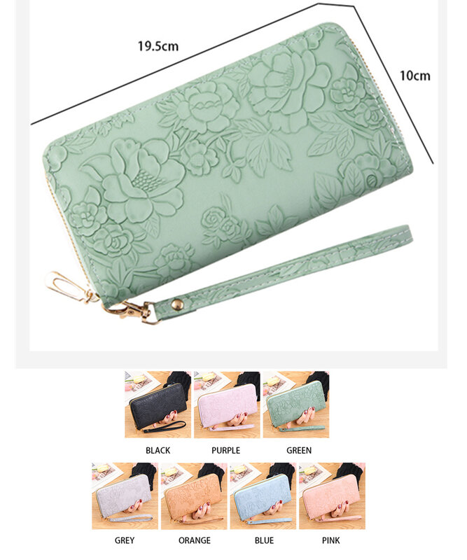 Длинный женский кошелек на молнии, увеличенный женский мобильный кошелек, рельефный дизайн для модной минималистичной сумки для денег