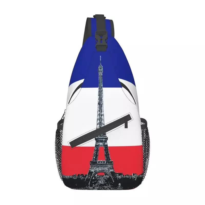 Fashion France Flag With Eiffel Tower Sling Crossbody Backpack Men Shoulder Chest Bags for Camping Biking