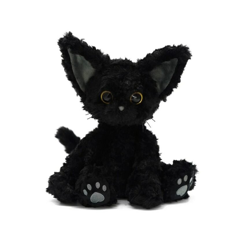 Juguete de peluche de gato Plaime, almohada de color caqui, muñeca de gato negro KUKI rizado alemán, Influencer de ojos grandes, regalo de cumpleaños para niños
