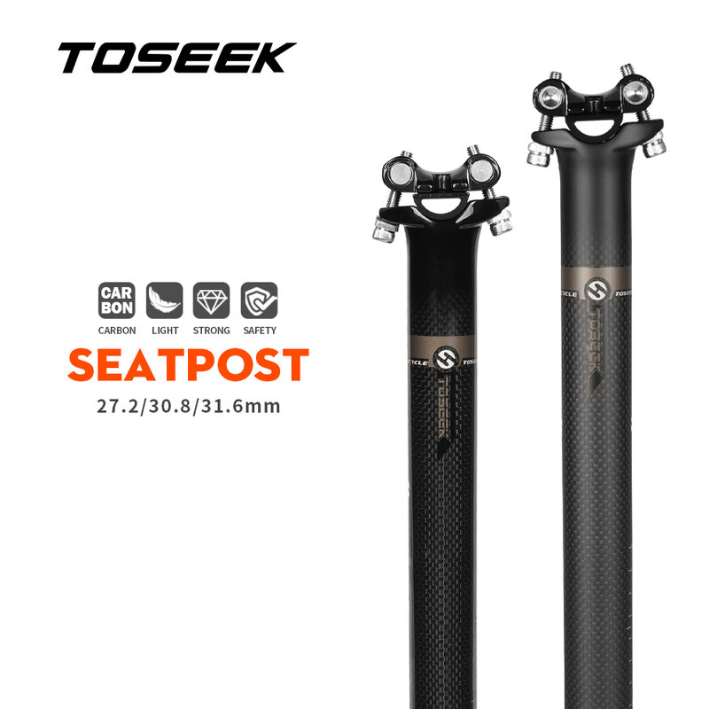 TOSEEK-카본 시트 포스트, 오프셋 0mm 자전거 시트 포스트 27.2/30.8/31.6mm MTB 자전거 시트 포스트 그레이 매트 글로스