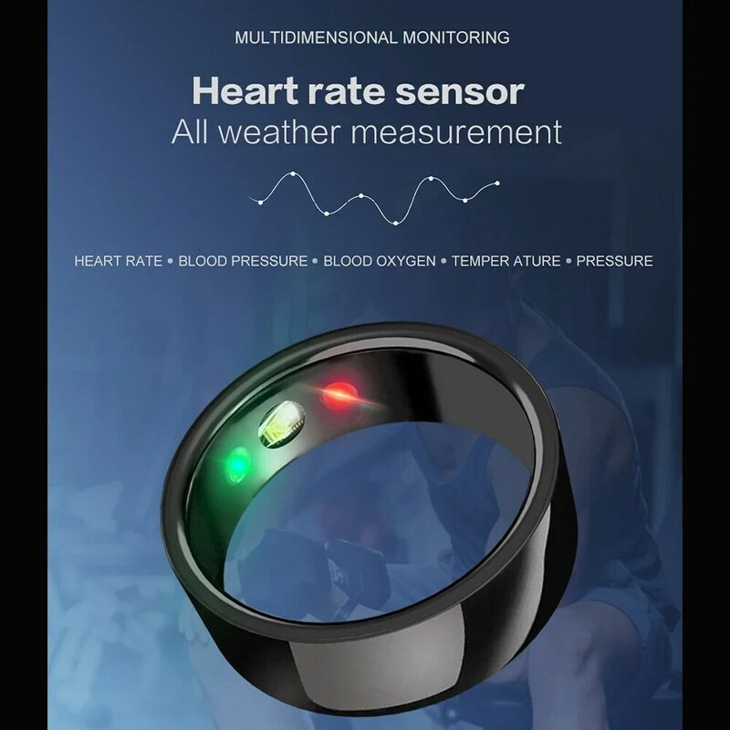Smart Ring sr200 Gold Herzfrequenz Blutdruck Blut Sauerstoff Temperatur Schlaf Kalorien Gesundheit mehrsprachige Fitness Tracker Ring