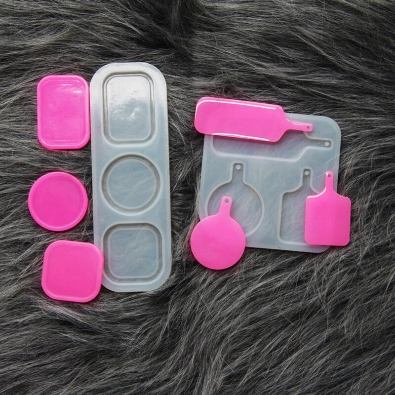 Unique Trays Mini Food Play Tray Silicone Mold Round Square Pendant Mold for DIY Keychain Jewelry Food Drink Epoxy Molds