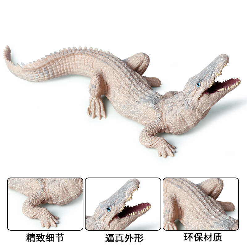 Jouet crocodile beige en forme d'alligator, modèle de faune solide, jouet amphibie, fait à la main