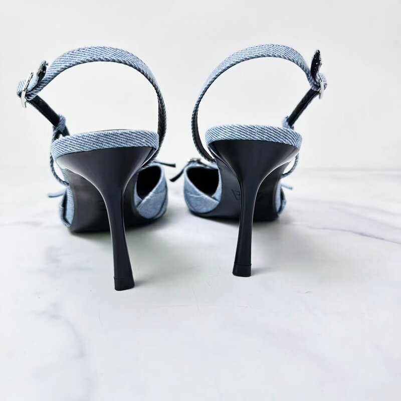 Nieuwe 2024 Damesschoenen, Hoge Hakken, Denim Ondiepe Bandjes, Holle Baotou Sexy Stiletto Fashion Sandalen.