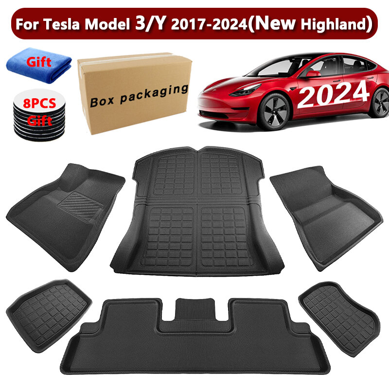 Teslaモデルy 3ハイランドフロアマット、トランクラゲッジマット、左右のラダーフロアライナー、lhd、rd、2017〜2024、4シーズン、新しいに適合