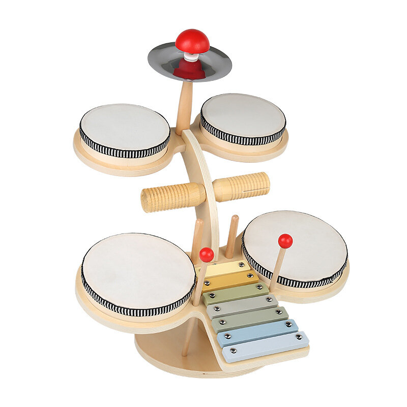 Giocattoli musicali di interesse per bambini Kit di batteria a mano in legno Baby Early Education strumento a percussione campana a due piani giocattolo per Bandstand