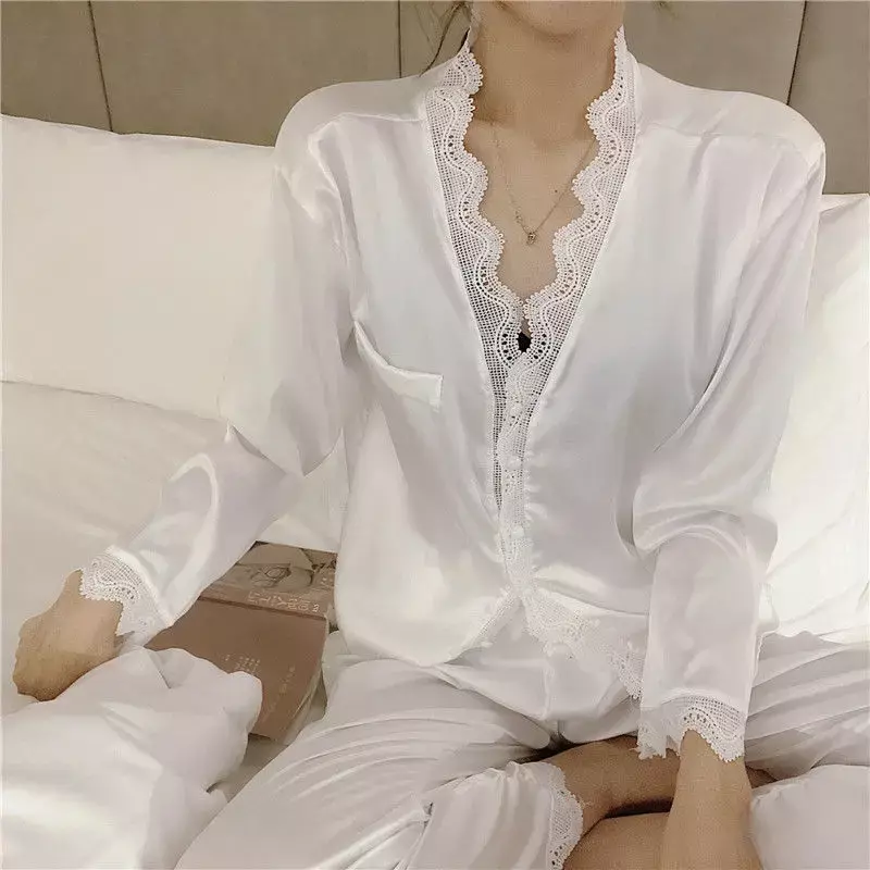 Zestawy piżam kobiety seksowne koronkowe proste koreańskie damskie Lounge noszą popularne Retro przytulne piżamy rekreacyjne miękkie insy
