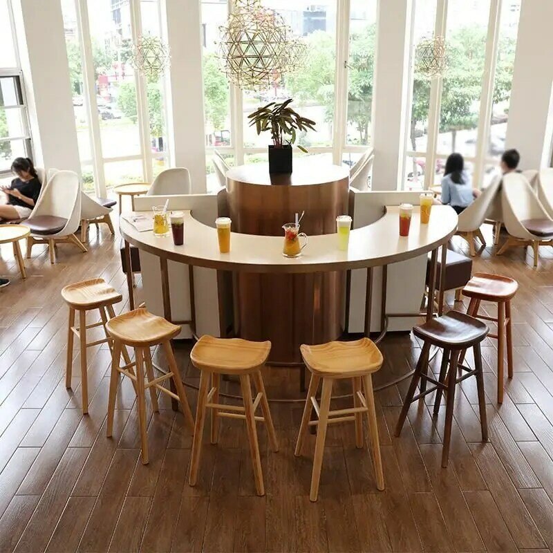 เก้าอี้ล็อกบาร์สไตล์นอร์ดิกสำหรับร้านกาแฟ, เก้าอี้ไม้เนื้อแข็งเก้าอี้รับประทานอาหารในบ้านบาร์สูง (2แพ็ค)
