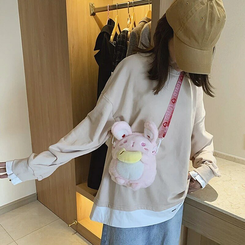 Cute Plush Doll Rabbit Messenger Bag Girls Phone Purse Organizer Crossbody Shoulder Bags
