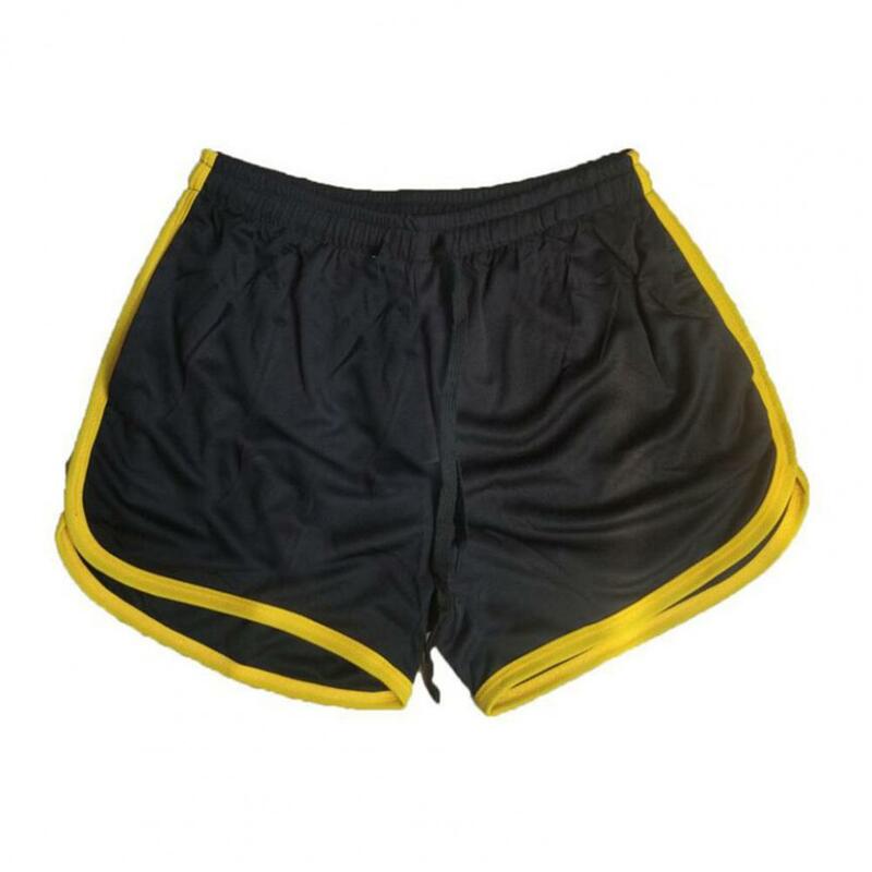 Breathable Mesh Men Shorts Elastic Waistband Drawstring Pockets Sports Shorts Summer Patchwork Color Loose Fitness Shorts
