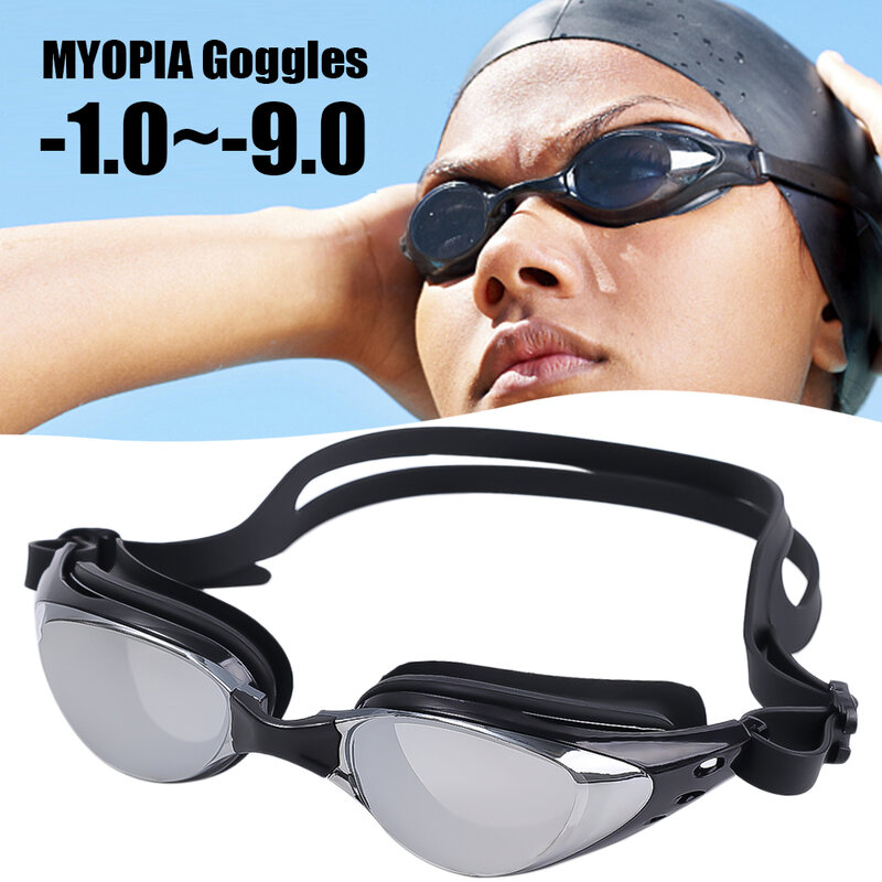 Óculos de natação miopia para homens e mulheres, óculos impermeáveis anti-nevoeiro, óculos de silicone ajustáveis, óculos,-1.0 ~-9.0
