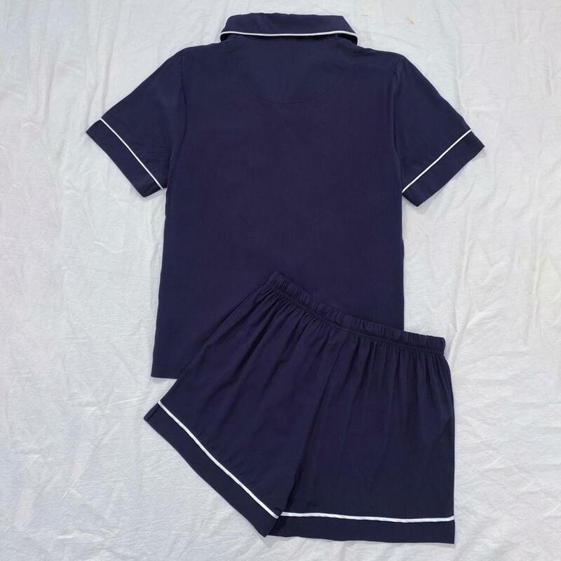Homewear Shirt Shorts Set Women's Summer Pajama Set with Turn-down Collar Short Sleeve Top Elastic Waist Pants 2 Piece Homewear