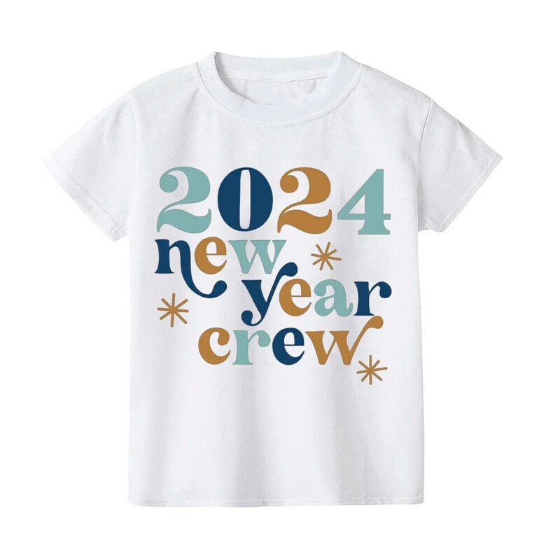 2024 noworoczna załoga dziecięca t-shirt dla chłopców dziewczęce ubrania dla małych przyjęcie noworoczne prezent dla dziewczynek koszulka koszule z krótkim rękawem chłopców t-shirt