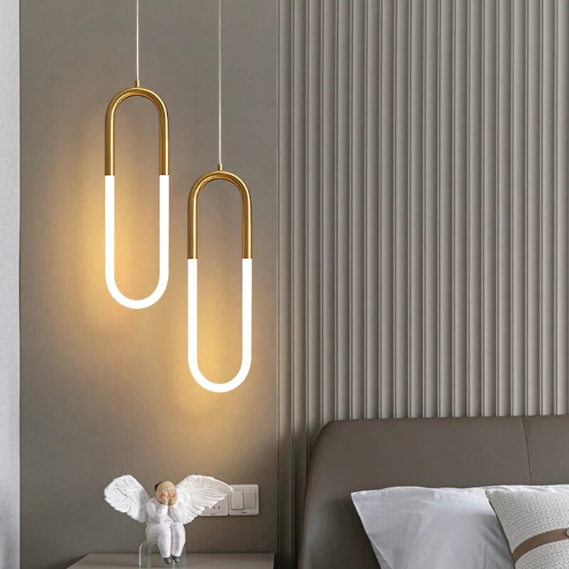 Modern Minimalist Chandelier Oval Line Hanging Home Decoration Lamps Dining Room Bedroom Living Room Lighting Lamps
