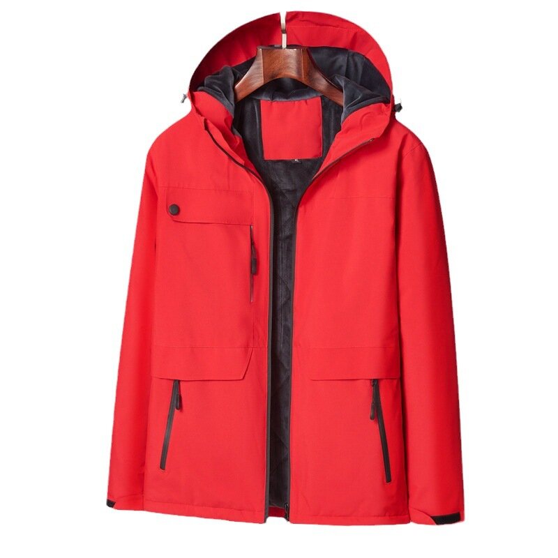 Jaket hoodie pria, jaket bisnis kasual Solid longgar bulu domba mantel luar ruangan hangat parka Plus Musim Dingin 2023
