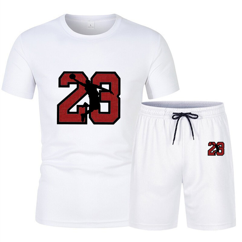 Conjunto digital de 23 shorts e mangas curtas estampados para homens, elegante e casual, esportivo, basquete, verão, novo, 2 peças