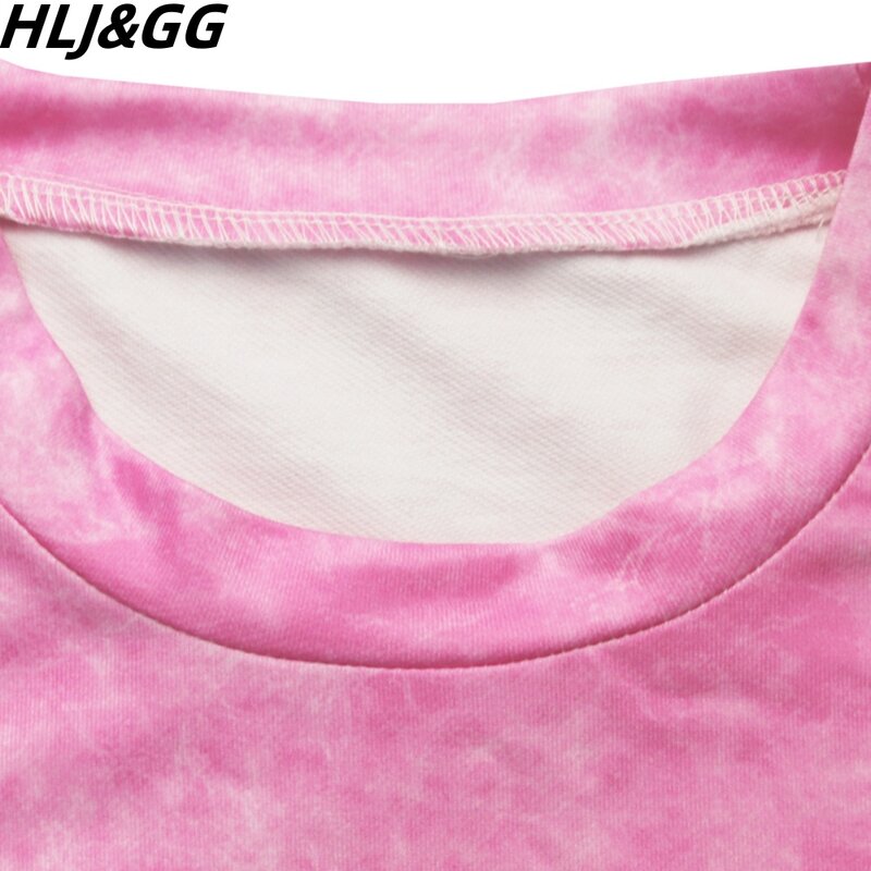 HLJ&GG Casual Solid Color Bandage Two Piece Sets Women Round Neck Short Sleeve Top And Pants Outfits Female OL Matching Clothing