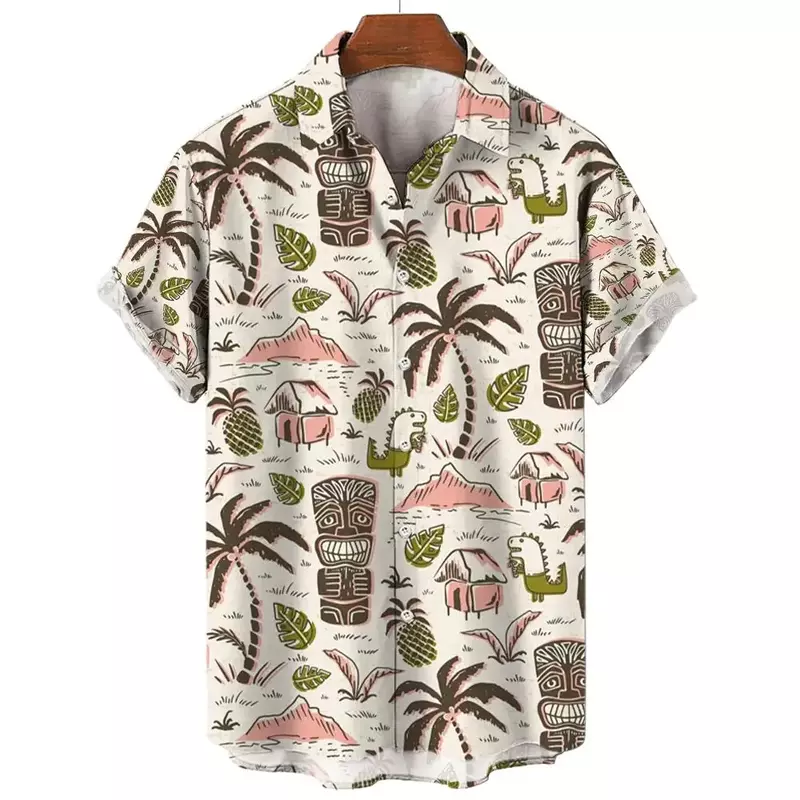 Гавайская рубашка с 3D рисунком для мужчин, неформальная рубашка с принтом манги и пуговицами, летняя одежда