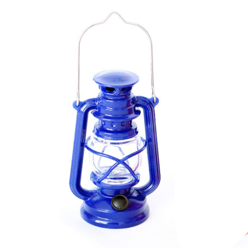 1/6 1/12 skala Mini lampu miniatur lampu minyak lampu berpura-pura bermain mainan boneka aksesoris rumah biru