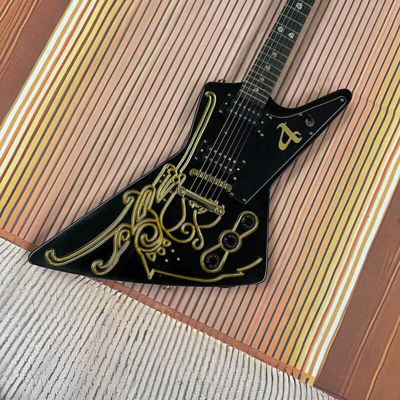 Carved 6-string electric guitar, black body, rose wood fingerboard, maple wood track, real factory pictures, can be shipped with
