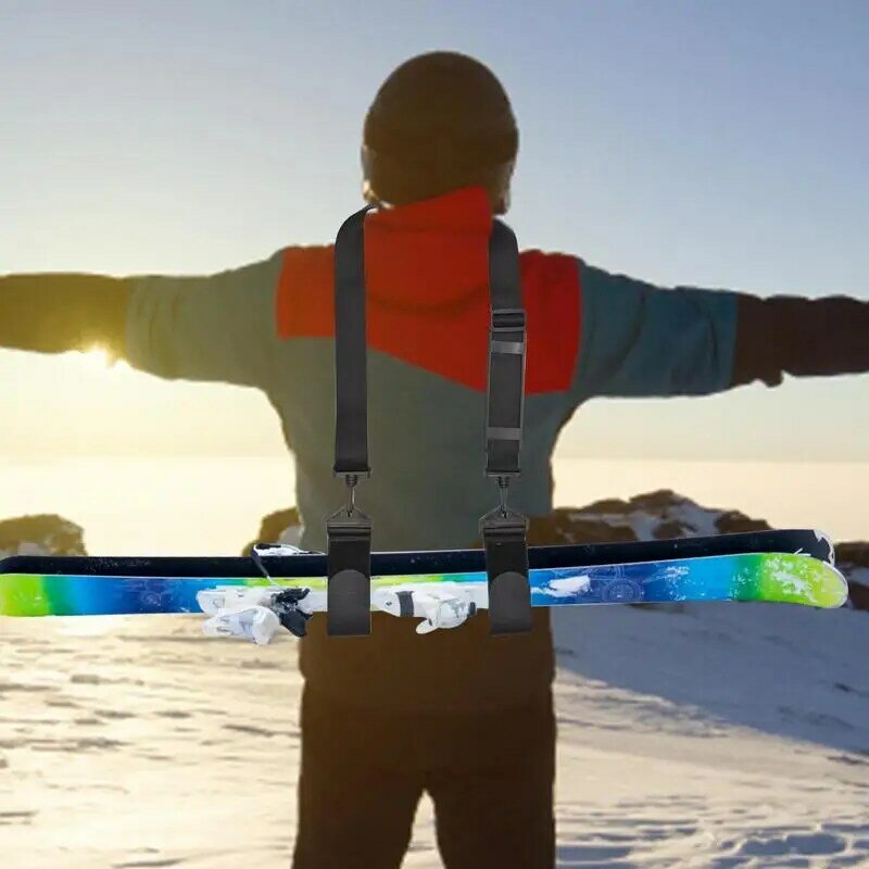 Ski tiang bahu pembawa tangan tali pegangan bulu mata tali kait Buck dapat disesuaikan melindungi tali pegangan Ski hitam untuk papan Ski