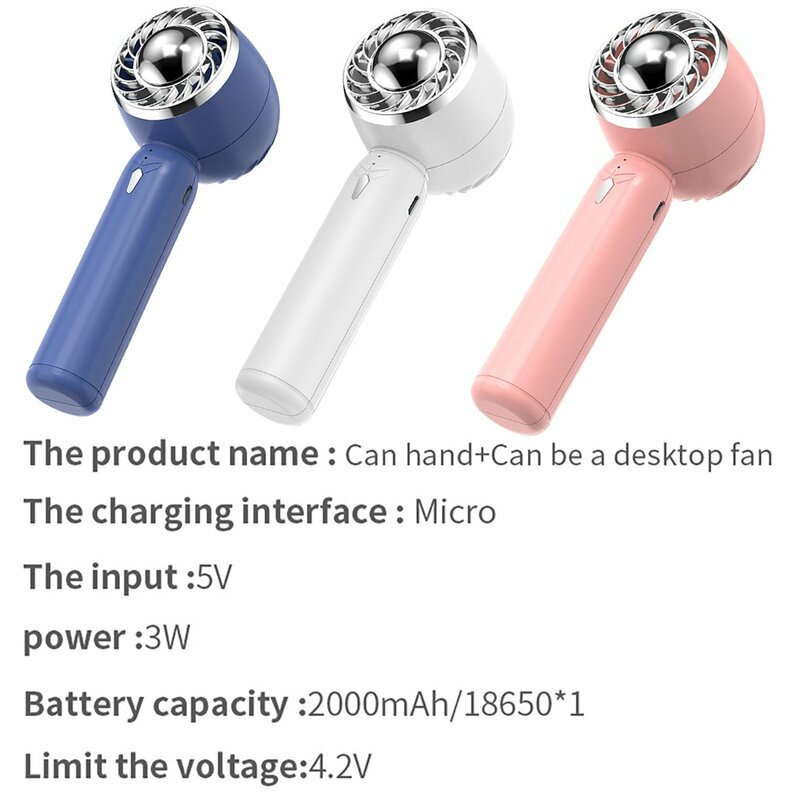 Mini ventilador de tres velocidades recargable por USB, ventilador eléctrico portátil de mano, silencioso, de bolsillo, para oficina y exteriores