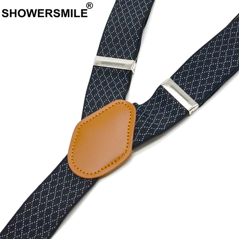 SHOWERSMILE-Bretelles à carreaux pour hommes d'affaires, bretelles arrière en Y, bretelles larges de 3.5cm, clips 3, surintendant, ceinture, noir