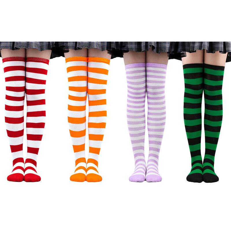 Womens Striped Stocking Socks Knee High Socks Thigh High Over The Knee Hosiery Casual Tube Socks Costume Socks Leg Warmer
