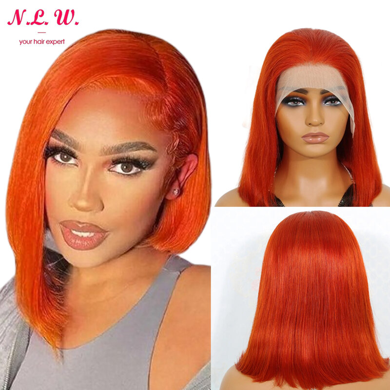 N.L.W #350 color lace front human hair wigs 13*4 short Bob straight human wigs 12 inch frontal hair for women 180% density