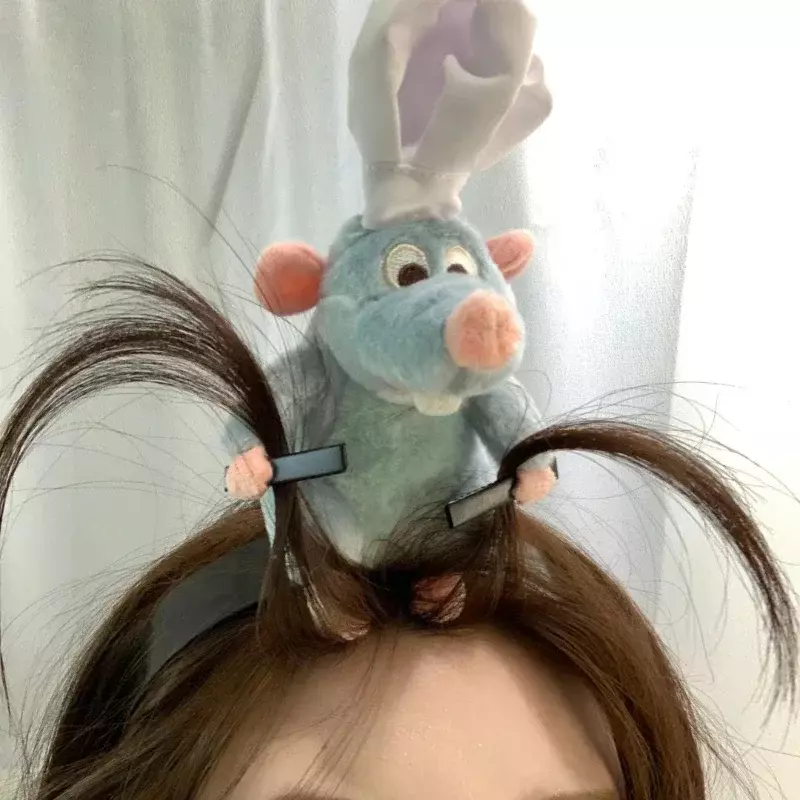 Bando boneka kartun tikus, ikat kepala baru boneka mewah kartun, jepit rambut tepi lebar Prancis, hiasan kepala foto, hadiah gadis kreatif