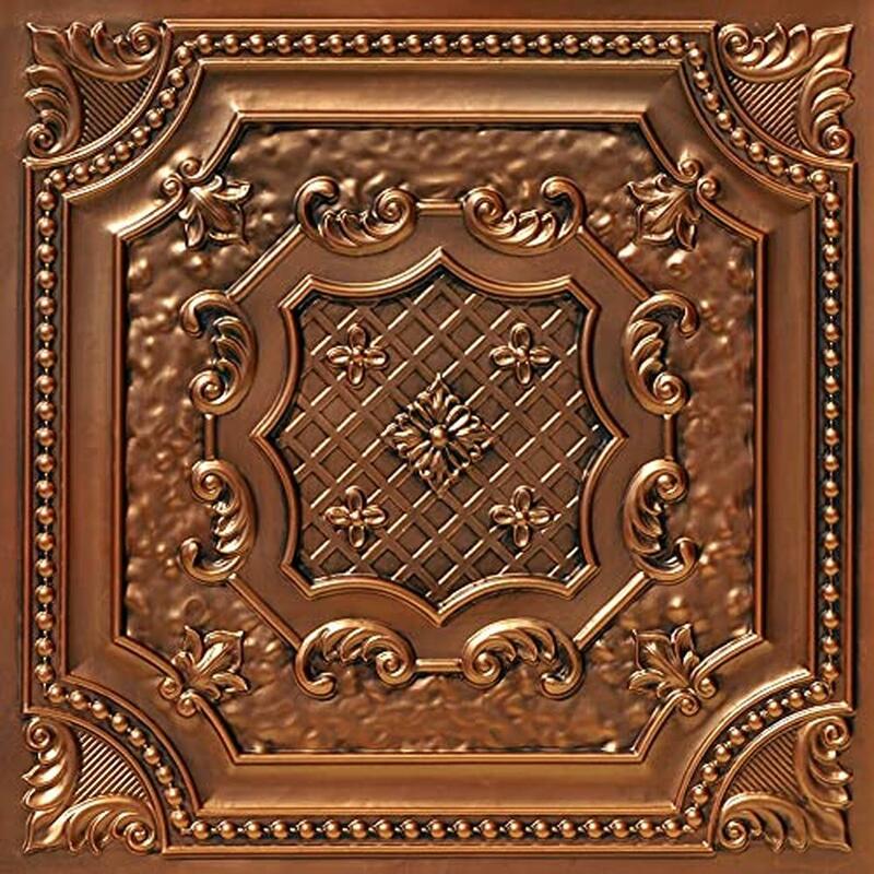Elizabethan Shield PVC Ceiling Tile Covers 2' x 2' Lay-in or Glue-up Aged Copper 10 Piece Lightweight Scissor-Cut Grid System or