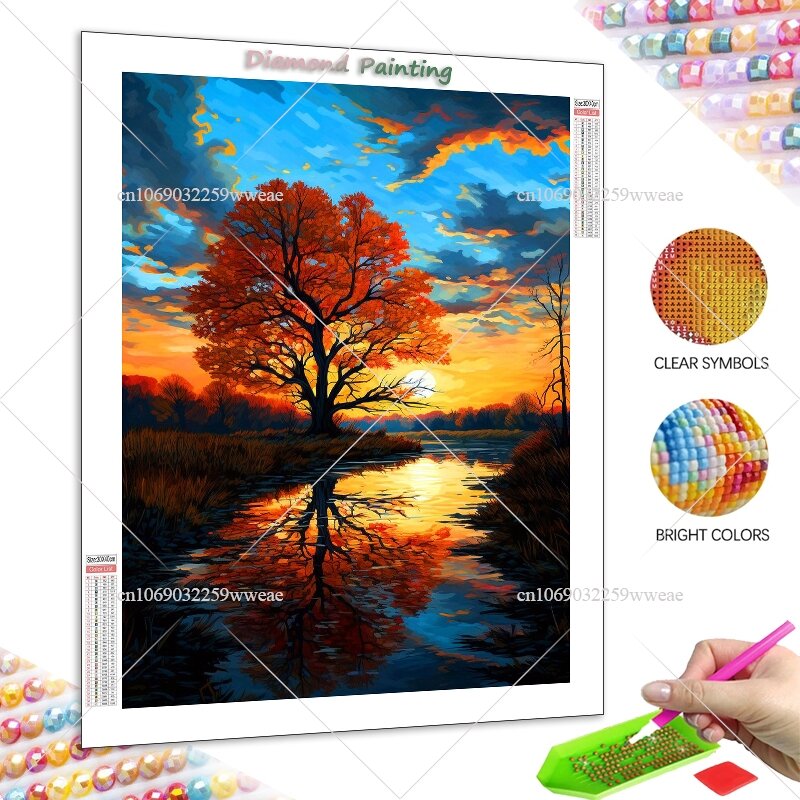 5D DIY Diamond Painting Landscape Pictures River Mountain Aurora Full Drill Handwork Diamond Mosaic Gifts For Art Wall Decors