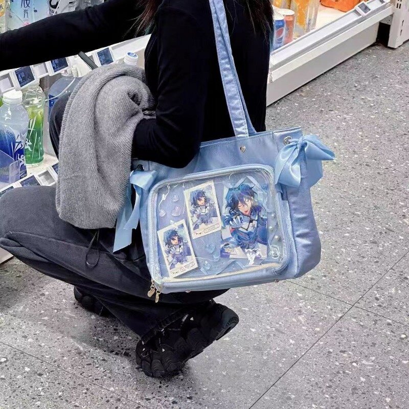 Xiuya Серебряная Женская сумка через плечо Lolita Jk большая емкость в японском стиле сумка-тоут модная Харадзюку женская прозрачная сумка